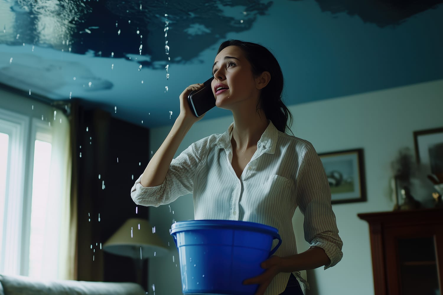 Panik einer Frau wegen Wasserschaden
